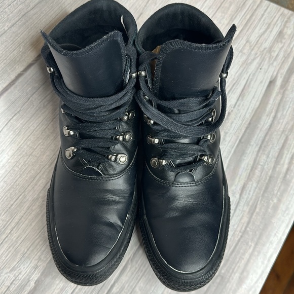 Converse ( Chucks ) All Black leather high top (Monochrome) men’s 9 women 7 - Picture 11 of 16
